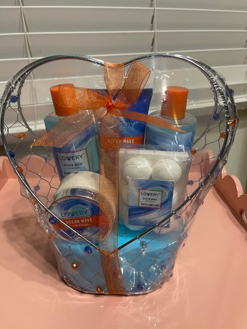 Lovery Ocean Wave Bath & Body Gift Basket - Blue & Orange